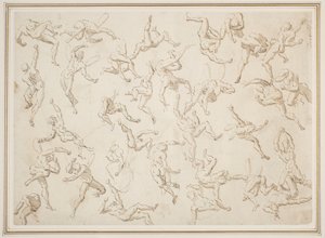 Sheet Of Figure Studies (brun blæk påført med pen med vask på cremefarvet bindet papir)